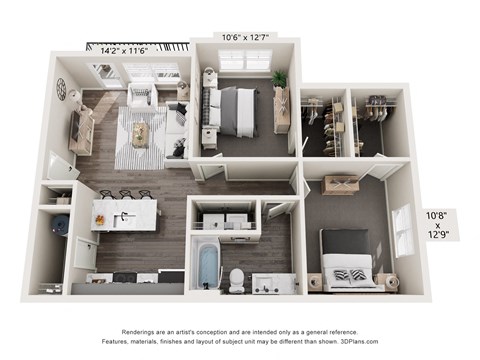 Floor plan for 2 beds, 1 bath, 900 sqft